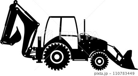 Silhouette of Wheel Backhoe Loader Icon in Flat Style. Vector Illustration 110783449