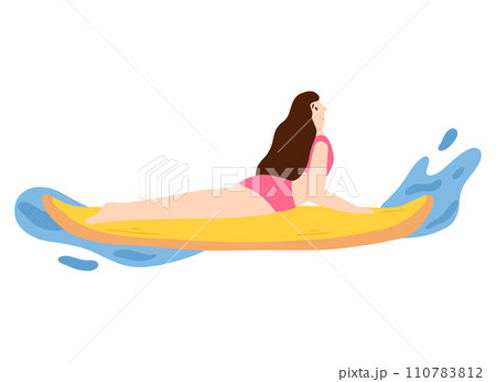 Yoga on saddles. A woman does yoga on sups. Vector illustration isolated on white background. A woman is surfing. Yoga on saddles. A woman does yoga on sups. Vector illustration isolated on white background. A woman is surfing. 110783812