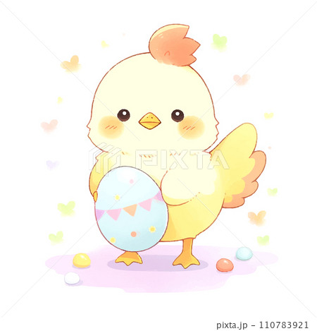 cute illustration chicken with easter egg watercolor on white background 110783921