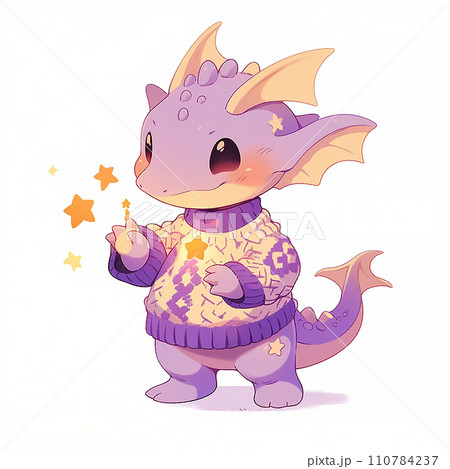 Cute Christmas purple dragon in anime style on white background 110784237
