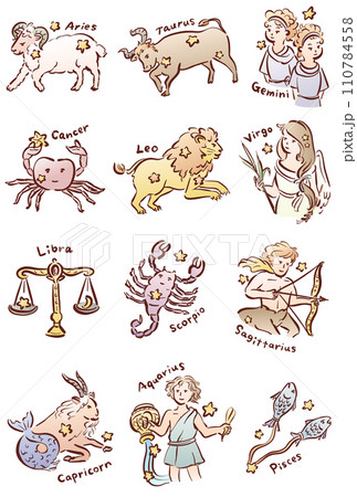 12星座　イラストセット　カラー 110784558