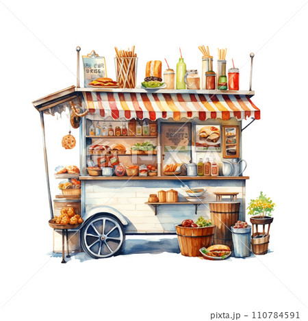 Street food watercolor in sketch style on white background Street food watercolor in sketch style on white background 110784591