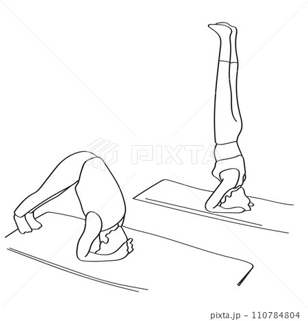 Woman practicing yoga exercises on mat illustration vector hand drawn isolated on white background Woman practicing yoga exercises on mat illustration vector hand drawn isolated on white background 110784804