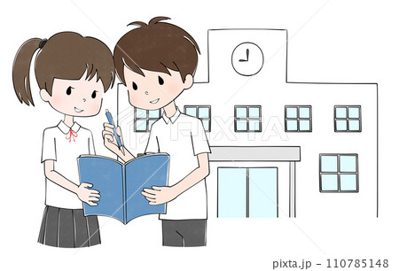 学校 学生服(夏服)を着た男の子と女の子のイラスト 学校 学生服(夏服)を着た男の子と女の子のイラスト 110785148