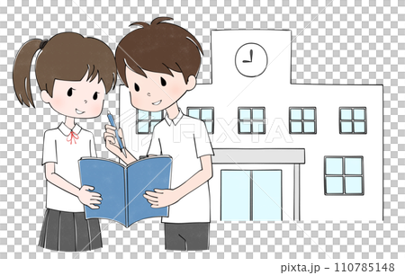 学校 学生服(夏服)を着た男の子と女の子のイラスト 学校 学生服(夏服)を着た男の子と女の子のイラスト 110785148