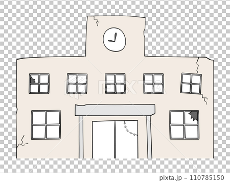 Illustration of a dilapidated school building 110785150