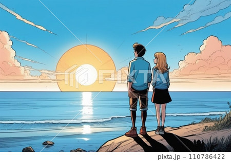 Couple looking at sunset 110786422