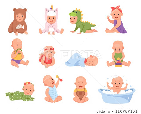 Cute baby. Newborn toddler. Infant character...のイラスト素材