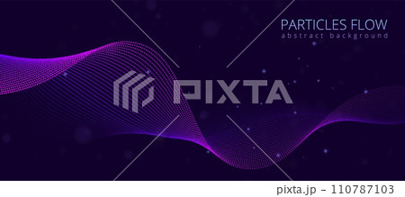 Dot waves. Abstract data line flow with point particles, blue purple light sound or big future energy 3d circle. Wallpaper and backdrop design. Contemporary banner. Vector background elements Dot waves. Abstract data line flow with point particles, blue purple light sound or big future energy 3d circle. Wallpaper and backdrop design. Contemporary banner. Vector background elements 110787103