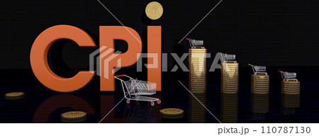 CPI. Growth of sales or growth of market basket or consumer price index concept. 3d illustration CPI. Growth of sales or growth of market basket or consumer price index concept. 3d illustration 110787130