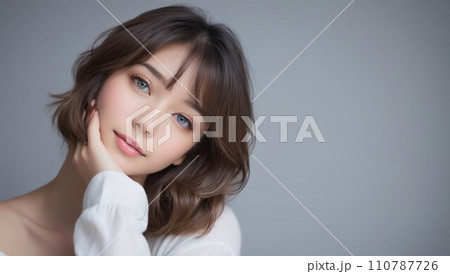 首を傾げる美しい女性のイメージ。AI画像のイラスト素材 [110787726] - PIXTA