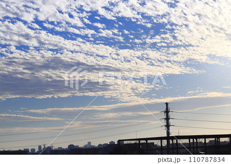 夕陽に照らされた高積雲（ひつじ雲） 110787834