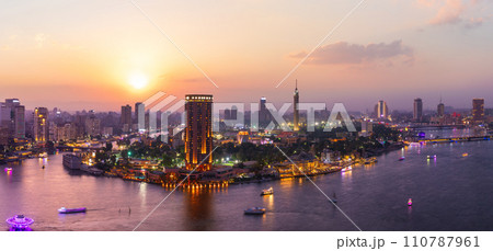 Cairo downtown panorama, Nile and the skyscrappers at night, Egypt Cairo downtown panorama, Nile and the skyscrappers at night, Egypt 110787961