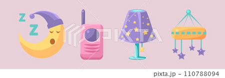 Baby Bedroom and Bedtime Object and Elements Vector Set Baby Bedroom and Bedtime Object and Elements Vector Set 110788094