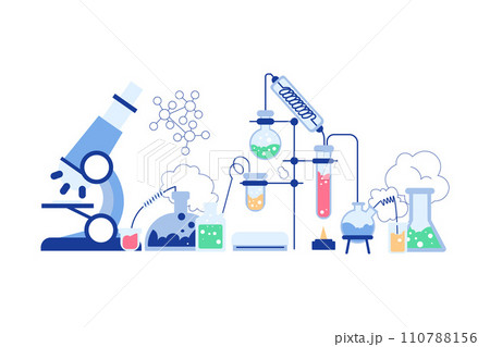 Chemistry with Microscope and Liquid Substance in Glass Flask Vector Illustration Chemistry with Microscope and Liquid Substance in Glass Flask Vector Illustration 110788156