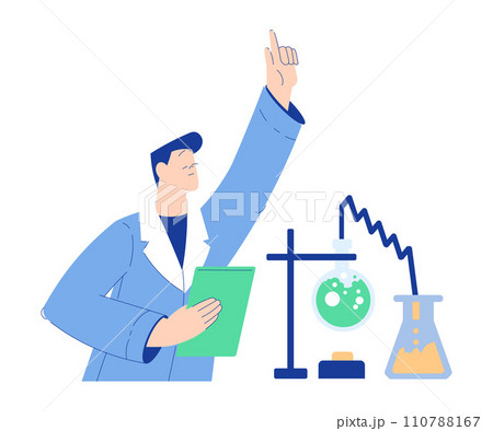 Chemistry with Man Scientist Character with Glass Flask Vector Illustration 110788167