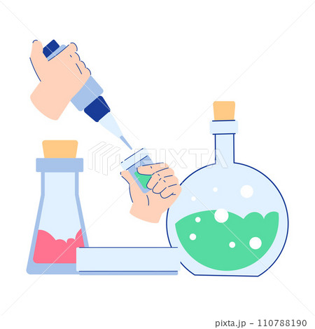 Chemistry with Hand Pouring and Mixing Substance in Glass Flask Vector Illustration 110788190