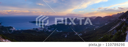 Budva riviera sunset coastline. Montenegro, Balkans, Adriatic sea. 110789298