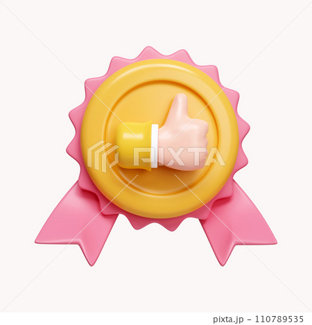 3d 3D quality guarantee medal with star and ribbon. icon isolated on white background. 3d rendering illustration. Clipping path. 110789535