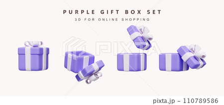 3d Set of purple gift box for shopping concept. icon isolated on white background. 3d rendering illustration. Clipping path. 110789586