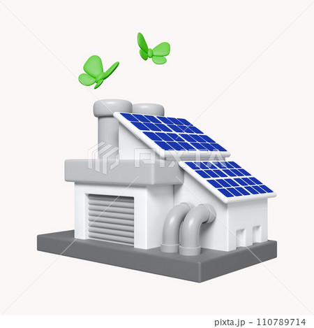 3d Eco friendly factory compound. Eco Green energy, sustainable industry and manufacturing concept. icon isolated on white background. 3d rendering illustration. Clipping path. 110789714