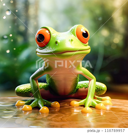 Green funny frog, animal closeup. AI content Green funny frog, animal closeup. AI content 110789957