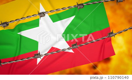 The Myanmar flag and barb 3d rendering. 110790140