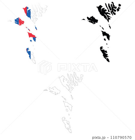 Map of Faroe Islands. Faroe Islands Map. Flag of Faroe Islands maps territory. Outline Faroe Islands Madeira. flat style. 110790570