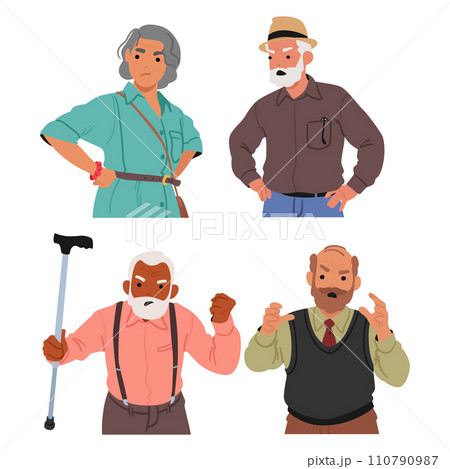 Senior People With Frowning Faces, Furrowed Brows, And Sharp Glares. Tension In Their Expressions Reveals Frustration 110790987