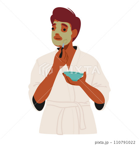 Man Embrace Skincare Rituals. Applying A Face Mask Is A Key Element In The Male Beauty Routine, Promoting Healthy Skin 110791022