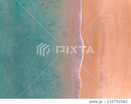 Beautiful waves sea surface in sunny day summer background, Amazing seascape, Top view beach sea background 110792062