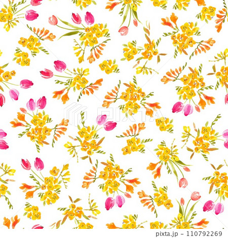 フリージアとチューリップのシームレスなパターン 110792269