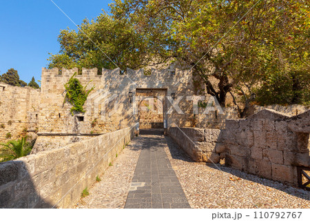 Old stone city wall in the city of Rhodes. 110792767