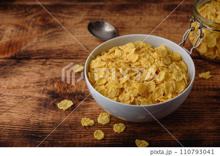 Corn flakes in a bowl Corn flakes in a bowl 110793041