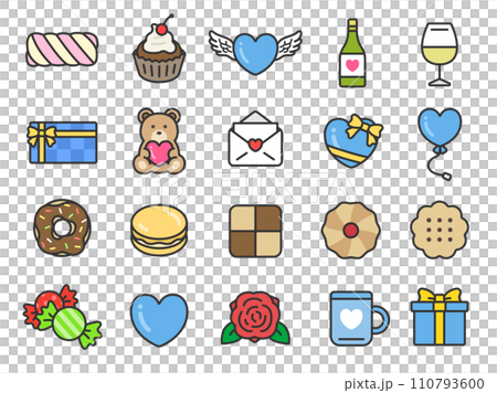 白色情人節圖示插圖集(線條畫顏色) 白色情人節圖示插圖集(線條畫顏色) 110793600