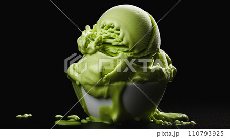お皿に盛りつけた抹茶のアイスクリーム「AI生成画像」 110793925