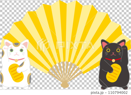扇_扇子_招き猫二匹と金色の扇子 110794002