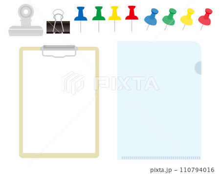 バインダーとクリアファイルとクリップや画びょうのセット 110794016