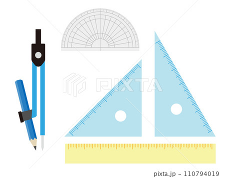 コンパスと分度器と三角定規のセット 110794019
