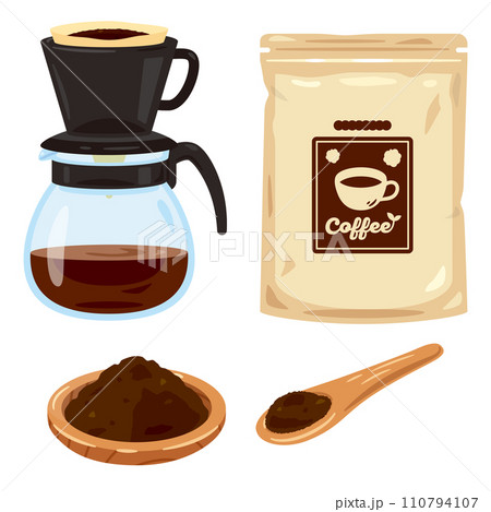袋入りのレギュラーコーヒーとコーヒーの粉 110794107