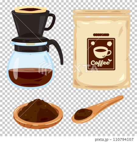 袋入りのレギュラーコーヒーとコーヒーの粉 110794107