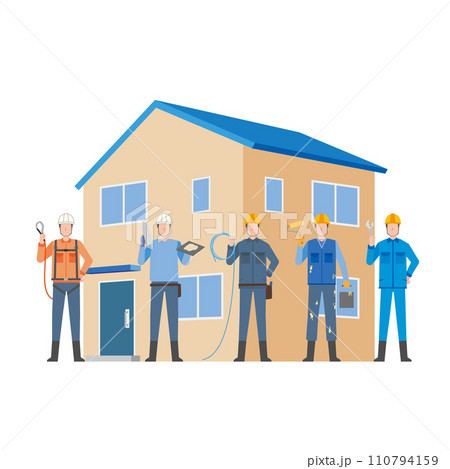 一戸建て住宅を建築する人々 110794159