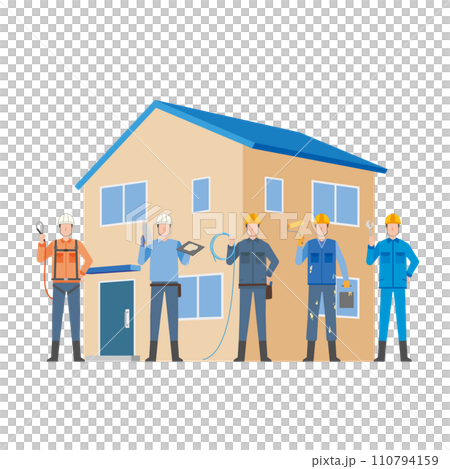 一戸建て住宅を建築する人々 110794159