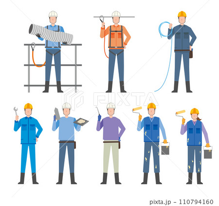 建設現場で働く人々のイラストセット 110794160