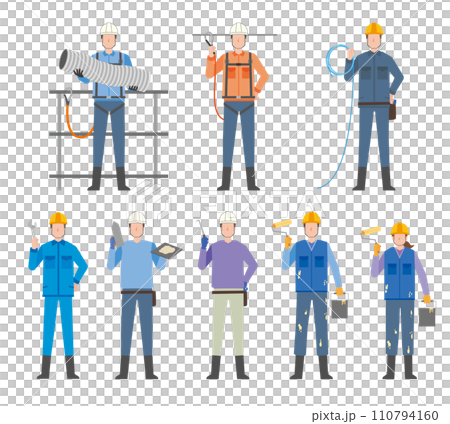 建設現場で働く人々のイラストセット 110794160