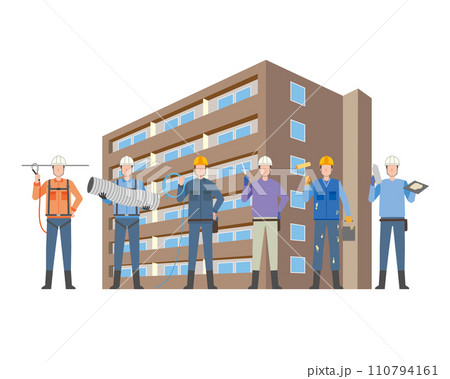 マンション工事に携わる人々 110794161
