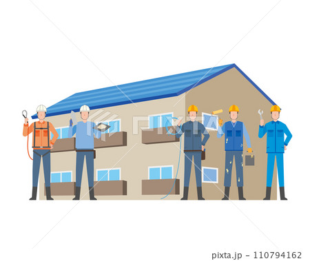 アパートの建設に携わる人々 アパートの建設に携わる人々 110794162