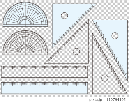 Protractor and triangular ruler set (transparent and light blue) 110794195
