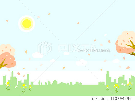 春の背景素材 都市 桜 菜の花 シンプルでお洒落な背景イラスト 春の背景素材 都市 桜 菜の花 シンプルでお洒落な背景イラスト 110794296