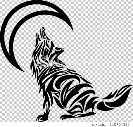 月と狼の遠吠えのトライバルイラスト 110794535
